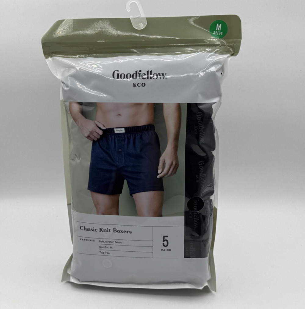 Goodfellow 5 Pack Classic Knit Boxers Briefs Black Size M 32/34, Tag Free NEW